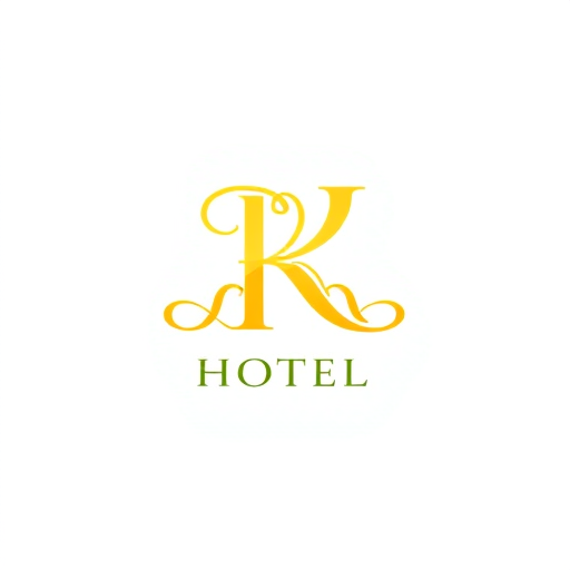 Professional logo design. Letterform logo for a luxury hotel named "HOTEL RAVIKIRAN": Intertwined "R" and "K" forming an abstract monogram, Yellow/golden over white background. Design with an art deco influence and art nouveau stylistic direction, featuring elegant curves and intricate linework, a sophisticated and timeless visual execution, and a clean white background.