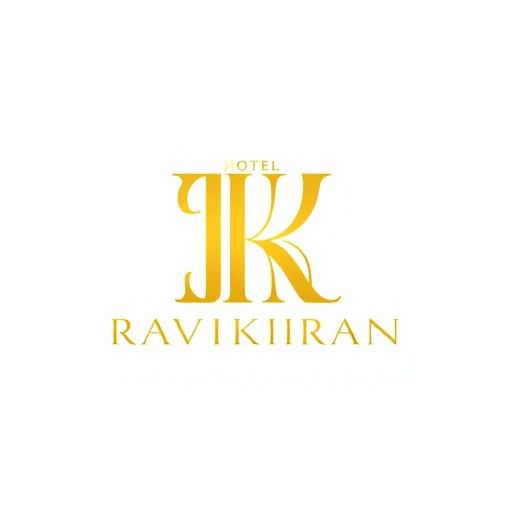 Professional logo design. Letterform logo for a luxury hotel named "HOTEL RAVIKIRAN": Intertwined "R" and "K" forming an abstract monogram, Yellow/golden over white background. Design with an art deco influence and art nouveau stylistic direction, featuring elegant curves and intricate linework, a sophisticated and timeless visual execution, and a clean white background.
