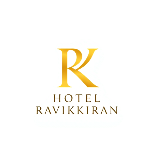 Professional logo design. Letterform logo for a luxury hotel named "HOTEL RAVIKIRAN": Intertwined "R" and "K" forming an abstract monogram, Yellow/golden over white background. Design with sophisticated and timeless visual execution, and a clean white background. use your idea also. add suitable background design for yellow/golden colour.