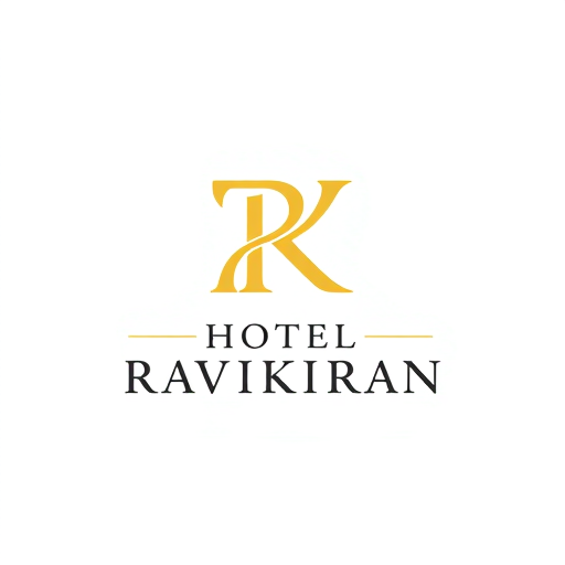 Professional logo design. Letterform logo for a luxury hotel named "HOTEL RAVIKIRAN": Intertwined "R" and "K" forming an abstract monogram, Yellow/golden over white background. Design with sophisticated and timeless visual execution, and a clean white background. use your idea also. add suitable background design for yellow/golden colour.
