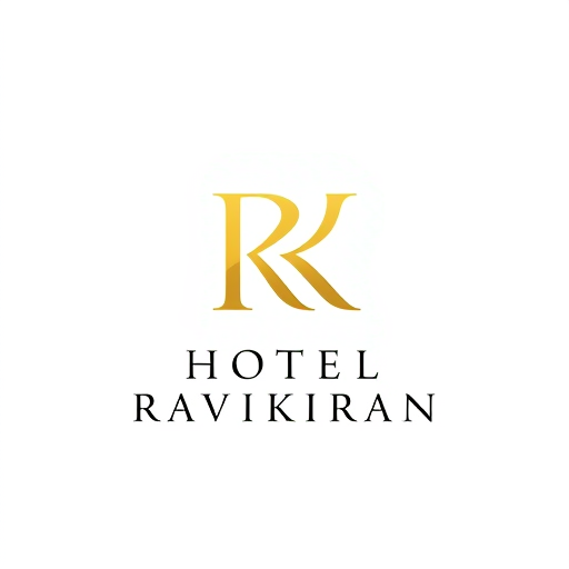 Professional logo design. Letterform logo for a luxury hotel named "HOTEL RAVIKIRAN": Intertwined "R" and "K" forming an abstract monogram, Yellow/golden over white background. Design with sophisticated and timeless visual execution, and a clean white background. use your idea aslo