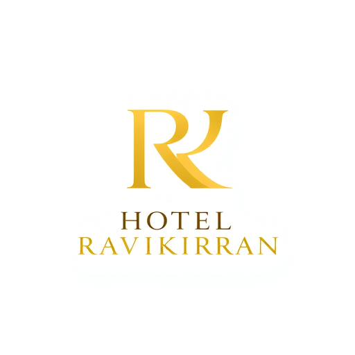 Professional logo design. Letterform logo for a luxury hotel named "HOTEL RAVIKIRAN": Intertwined "R" and "K" forming an abstract monogram, Yellow/golden over white background. Design with sophisticated and timeless visual execution, and a clean white background. use your idea aslo