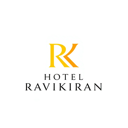 Professional logo design. Letterform logo for a luxury hotel named "HOTEL RAVIKIRAN": Intertwined "R" and "K" forming an abstract monogram, Yellow/golden over white background. Design with sophisticated and timeless visual execution, and a clean white background.