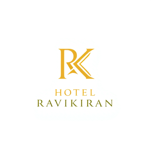 Professional logo design. Letterform logo for a luxury hotel named "HOTEL RAVIKIRAN": Intertwined "R" and "K" forming an abstract monogram, Yellow/golden over white background. Design with sophisticated and timeless visual execution, and a clean white background.