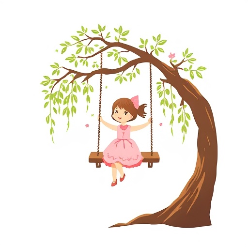 Professional logo design. litle girl swing willow tree branch