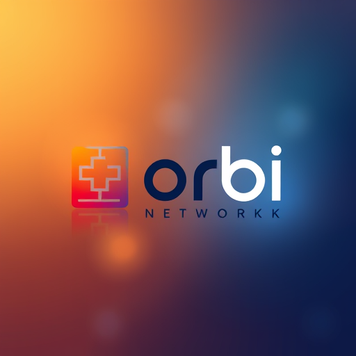Professional logo design. create me a logo which should have gradiant orange and blue in the background i want blur background name is orbi add any symbols like square it should contain network