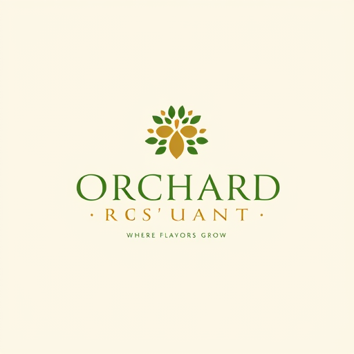 Professional logo design. Elegant minimalist logo design for “Orchard Restaurant”. A luxurious emblem featuring a stylized orchard tree or pomegranate/olive cluster, integrated with subtle arabesque geometric patterns. Use a refined green and gold color palette on a clean neutral background. The design should look modern, premium, and globally appealing while resonating with Arab aesthetics. Include the tagline:“Where Flavors Grow” in sleek typography