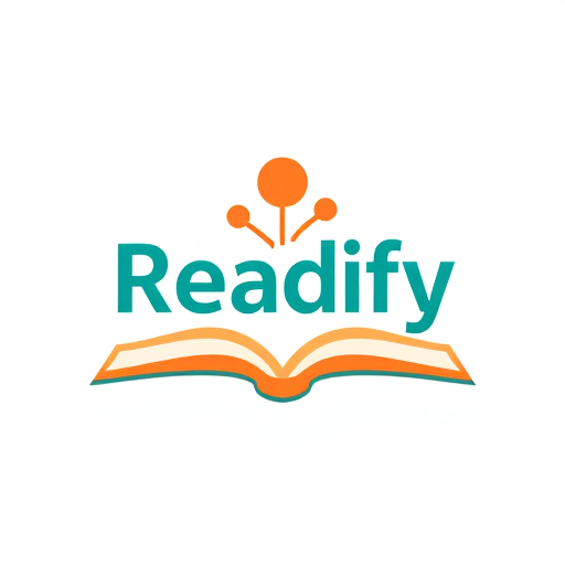 Professional logo design. Pictorial for a social media platform for book lovers named "Readify": an open book with pages transforming into a speech bubble or network icon, symbolizing connection and discussion around books, Teal and warm orange, sans-serif, modern and friendly. Design with a clean and approachable influence and style direction, with smooth curves and subtle gradients for visual execution details, and a solid color background.