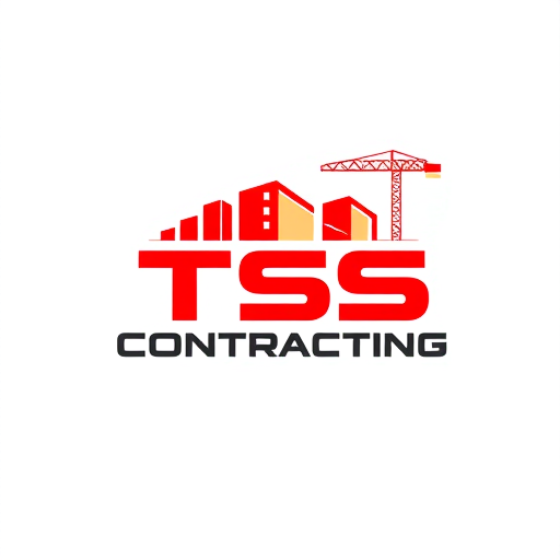 Professional logo design. Create a professional and modern logo for a construction company named 'TSS Contracting'. The logo should feature construction or housing elements such as buildings, cranes, or a house silhouette. Use a bold and clean design with red as the primary color, complemented with black or grey for contrast. Include the company name 'TSS Contracting' prominently in a strong, industrial-style font. The logo should convey strength, reliability, and professionalism, suitable for a construction business. Minimalist and sleek style, vector format, high resolution. give me 10 variants
