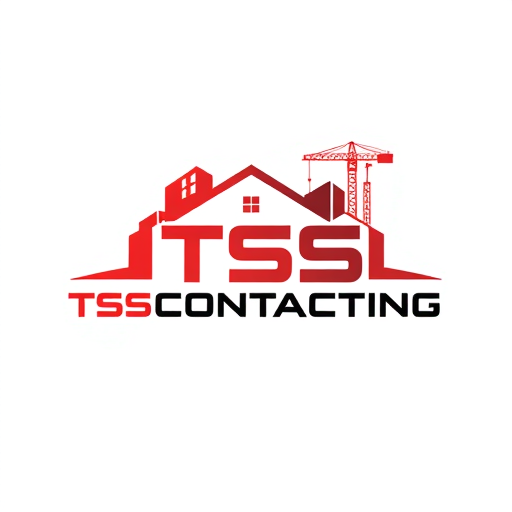 Professional logo design. Create a professional and modern logo for a construction company named 'TSS Contracting'. The logo should feature construction or housing elements such as buildings, cranes, or a house silhouette. Use a bold and clean design with red as the primary color, complemented with black or grey for contrast. Include the company name 'TSS Contracting' prominently in a strong, industrial-style font. The logo should convey strength, reliability, and professionalism, suitable for a construction business. Minimalist and sleek style, vector format, high resolution. give me 10 variants