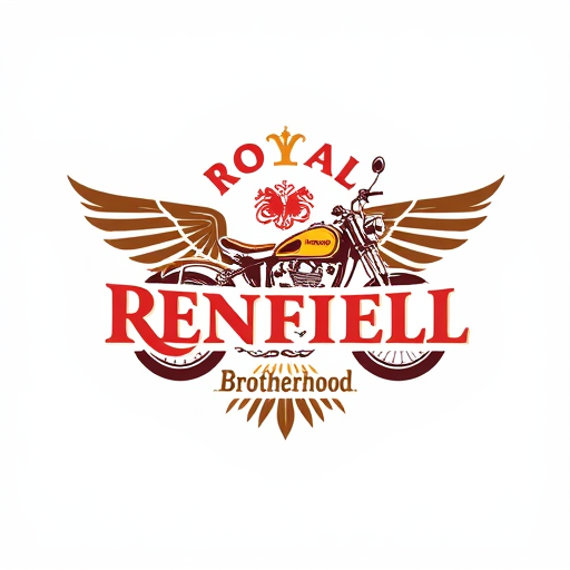 Professional logo design. royal enfield bike naming the title royal batauli showing emotion of brotherhood