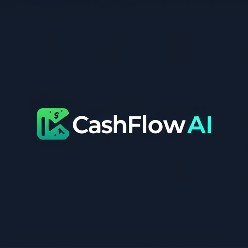 Professional logo design. Design a modern, professional, and eye-catching logo for a financial expense tracker app called CashFlowAI. The logo should combine the themes of money management, financial growth, and artificial intelligence. Use a clean, minimalist design with a tech-forward look. Include a creative icon that blends elements like a rising graph, currency/money flow, or digital AI symbolism (such as circuits or neural network patterns). The typography should be bold, modern, and easy to read. Use a color palette of green (finance, growth), blue (trust, stability), and subtle gradients for a sleek, futuristic style. The logo should work well on both dark and light backgrounds, and be easily recognizable as a mobile app icon.