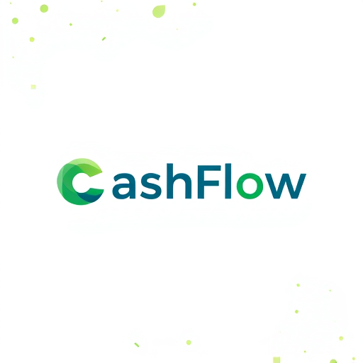Professional logo design. Pictorial for an expense tracker app named "CashFlow": a simple, modern and clean aesthetic, a color palette of cool blues and greens with a touch of gold for accents, sans-serif typography that is clean and legible, inspired by digital interfaces and financial apps, with smooth gradients and subtle animations, on a white background.