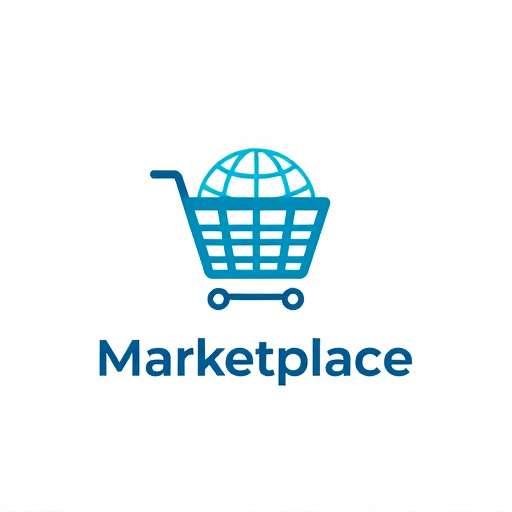 Professional logo design. Design a modern, clean logo for a marketplace. The main element should be a shopping basket 🧺, creatively integrated with a global web icon (globe with latitude and longitude lines) 🌐 to represent worldwide accessibility. Use a minimal, professional style with smooth lines, balanced composition, and versatile design that works in both color and monochrome. The logo should feel trustworthy, innovative, and approachable, suitable for digital platforms and print