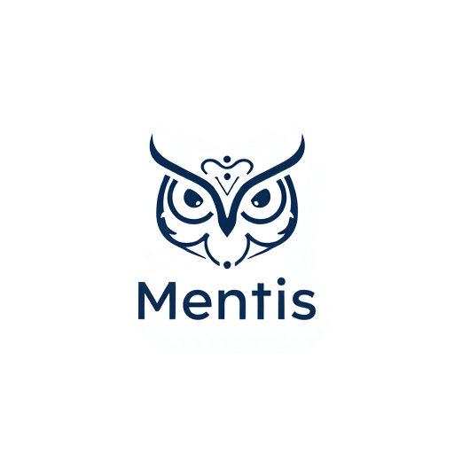 Professional logo design. Pictorial for an AI mentor and smart attendance website named Mentis: an abstract, interconnected neural network forming a stylized "M" or owl-like head with subtle circuit board patterns within, representing intelligence and guidance. White, transparent background. Minimalist, modern, and sophisticated. Clean lines, geometric shapes, and negative space. Smooth gradients or subtle line art.