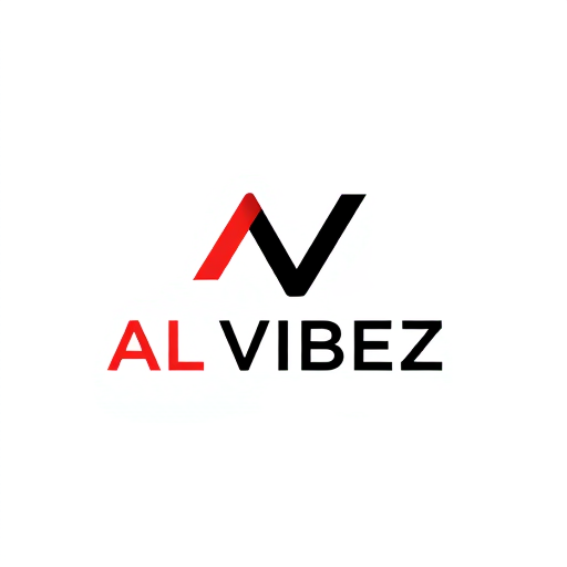 Professional logo design. Minimalist for a CLUB named "AL VIBEZ": Abstract geometric shape that subtly incorporates the first letter of the business name, red and black as the primary color, with secondary neutral tones like charcoal grey or a muted silver, sans-serif typeface with clean lines and good readability. Design with a focus on negative space and scalability, creating a bold yet understated mark, and use a clean white or transparent background.