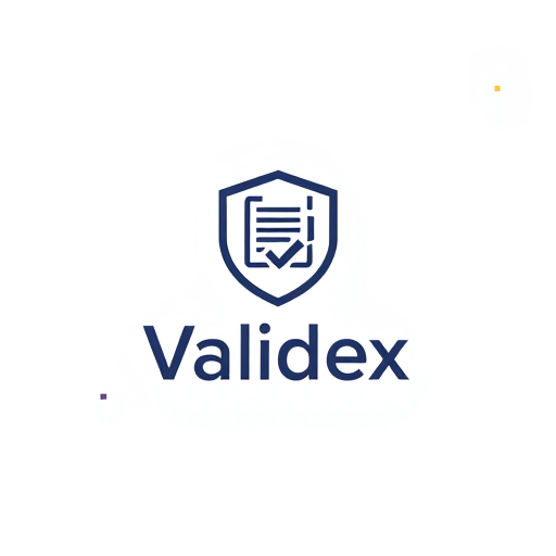 Professional logo design. Minimalist logo for an academic certificate authenticity validator platform named "Validex": A subtle integration of a shield or checkmark with a document icon, representing security, verification, and authenticity. 