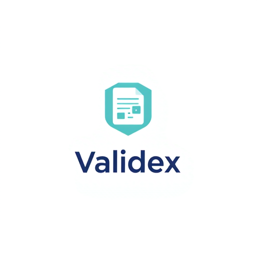 Professional logo design. Minimalist logo for an academic certificate authenticity validator platform named "Validex": A subtle integration of a shield or checkmark with a document icon, representing security, verification, and authenticity. 