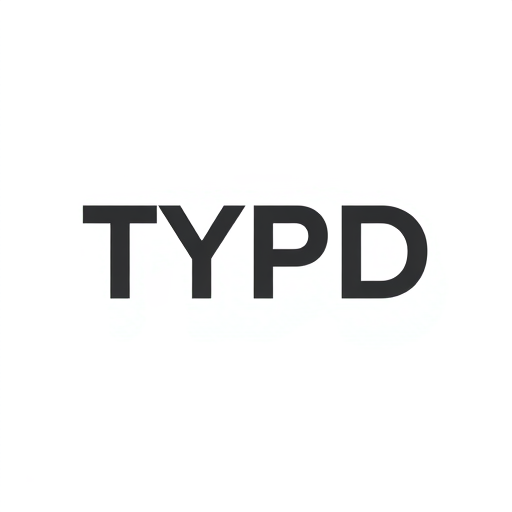 Professional logo design. A sleek and professional logotype for the brand TYPD. The design is minimalist, using a bold, clean, and geometric sans-serif typeface. A subtle, smart design element is created by using a single, thin vertical line that runs through the negative space of the letter D. This line should be a contrasting element to the bold form of the letters, extending slightly beyond the top and bottom of the D to give it a unique, signature look. The logo should be monochromatic, rendered in a sophisticated dark charcoal gray on a clean white background.