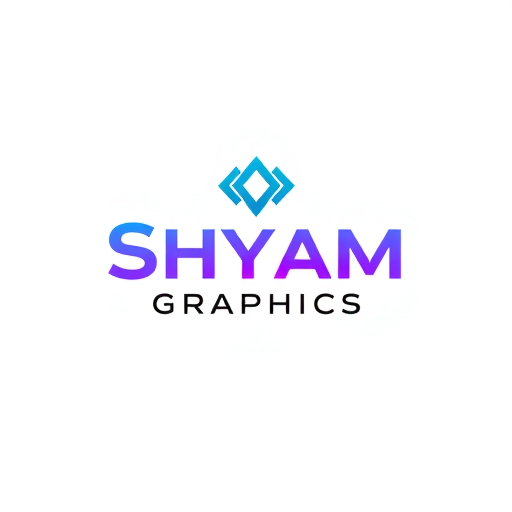 Professional logo design. Logo design for "Shyam Graphics", minimal and professional style, clean modern typography, flat design, trendy gradient colors (teal, purple, and neon blue), sharp vector quality, creative abstract symbol, futuristic and premium look, suitable for a graphic design brand, white background 