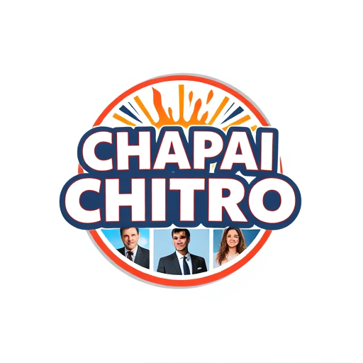 Professional logo design. Create 5x5 inch vector picture of a newspaper. Which name CHAPAI CHITRO. make the picture contain with 3 Images. 