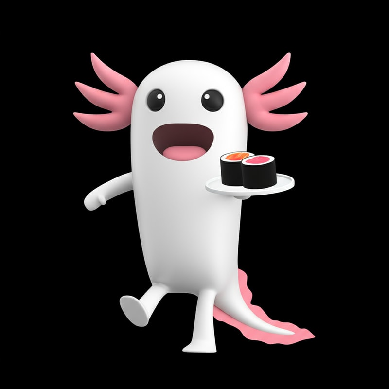 make it fully 3D walking on 2 legs and eating sushi from a plate