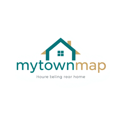 Professional logo design. Wordmark logo for a property search website called "mytownmap": A stylized "M" incorporating a house silhouette, with the "mytownmap" text integrated. A harmonious blend of modern lines and welcoming shapes. Shades of deep teal and a soft, sandy beige, accented with a touch of clean white., Typography with clean, sans-serif fonts for readability and a friendly feel, perhaps a slightly bolder weight for "mytownmap" and a lighter weight for the slogan. Influenced by contemporary real estate branding and a touch of minimalist charm. The "M" could subtly form the roofline of the house, or the house could be nestled within the negative space of the "M". Aim for a visually balanced and inviting aesthetic that clearly communicates home and location. White background.