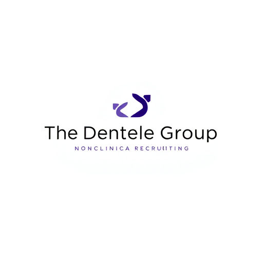 Professional logo design. Minimalist logo for a consulting firm specializing in nonclinical recruiting named "The Dentele Group": Abstract representation of growth and precision, shades of purple and black, clean and modern sans-serif font. Design with subtle geometric elements and negative space, a stylized upward-pointing arrow or unfolding form integrated into the lettering, and a solid white background.