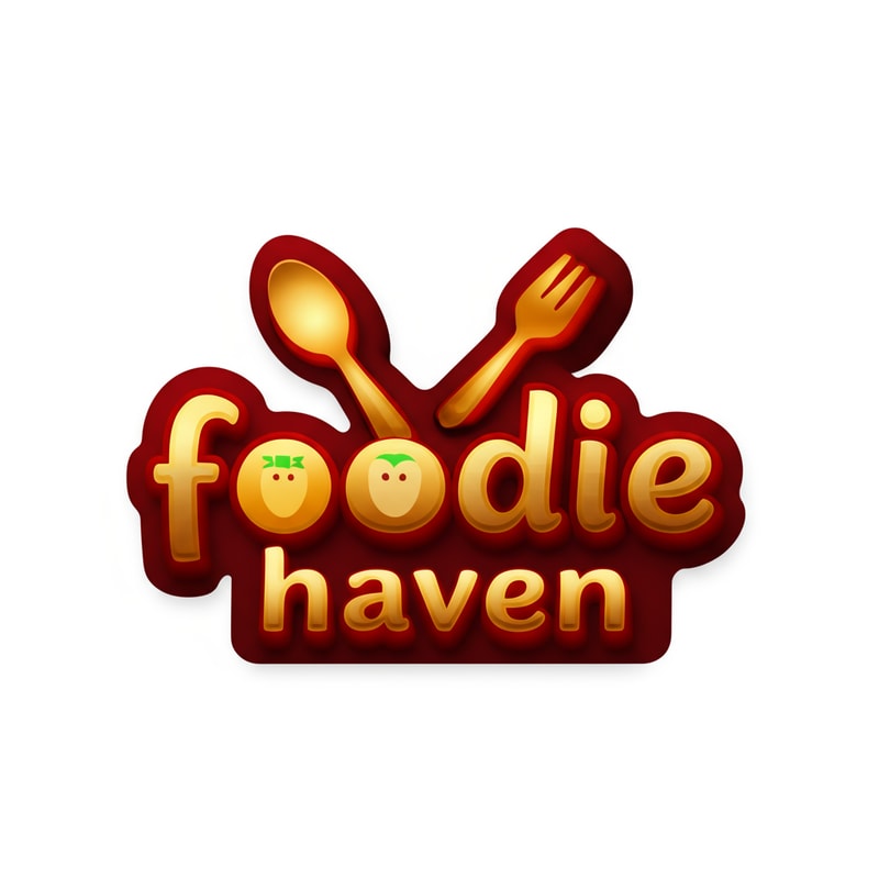 Create a 3D realistic logo for a food page named ‘Foodie Haven’. The design should look elegant and premium, with a royal touch. Use food-inspired colors like deep red, golden, and green to reflect richness and freshness. Include a refined food element such as a spoon, fork, or any elegant dining symbol that fits naturally. The text ‘Foodie Haven’ should appear in a classy, elegant font style. Keep the background transparent so it can be used anywhere."