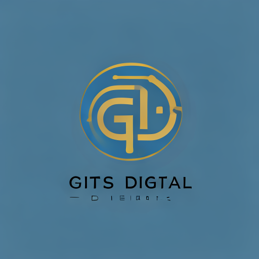 Logo Design: "Create a modern, minimal logo using the initials G or GD for GITS Digital. The design should be small, icon-style, clean, and scalable. Use a blue and gold color palette with subtle tech or AI-inspired elements (like pixels, circuits, or gradients). No full company name, just the initials."
