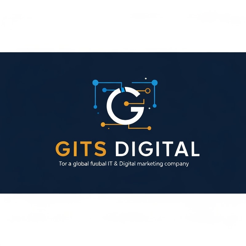 Professional logo design. "Create a modern, professional logo for a global IT & digital marketing company named GITS Digital. The logo should feature a clean, futuristic wordmark with an abstract “G” symbol that represents technology, AI, and global connectivity. Use a color palette of blue (trust, IT) and gold or orange (innovation, energy). The design must be minimal, scalable, and suitable for both light and dark backgrounds. Add subtle digital pixel or network elements to reflect innovation and AI. Deliver in a flat, vector-style design."