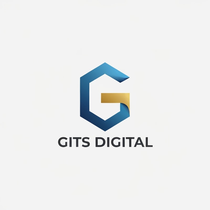 Professional logo design. "Design a minimal, small logo for GITS Digital. Focus on an abstract “G” symbol that represents technology, AI, and innovation. Use a blue and gold color palette. Keep it clean, modern, and scalable with very little or no text. The design should work well as an app icon, favicon, or profile image."