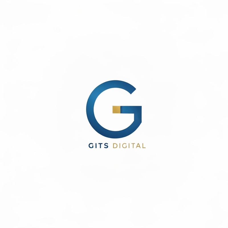Professional logo design. "Design a minimal, small logo for GITS Digital. Focus on an abstract “G” symbol that represents technology, AI, and innovation. Use a blue and gold color palette. Keep it clean, modern, and scalable with very little or no text. The design should work well as an app icon, favicon, or profile image." can you put the text in side the G or near to G