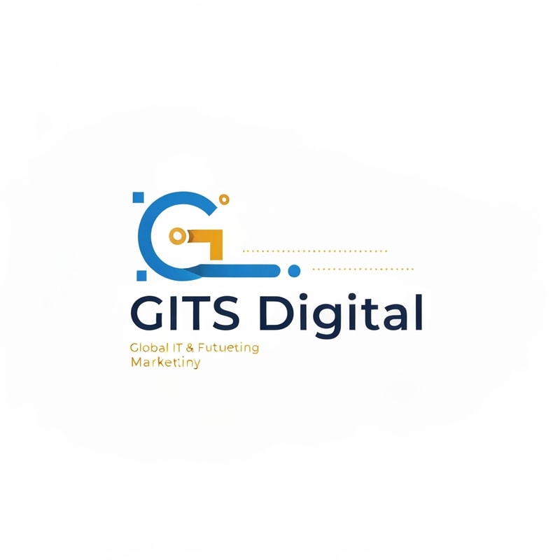 Professional logo design. "Create a modern, professional logo for a global IT & digital marketing company named GITS Digital. The logo should feature a clean, futuristic wordmark with an abstract “G” symbol that represents technology, AI, and global connectivity. Use a color palette of blue (trust, IT) and gold or orange (innovation, energy). The design must be minimal, scalable, and suitable for both light and dark backgrounds. Add subtle digital pixel or network elements to reflect innovation and AI. Deliver in a flat, vector-style design."