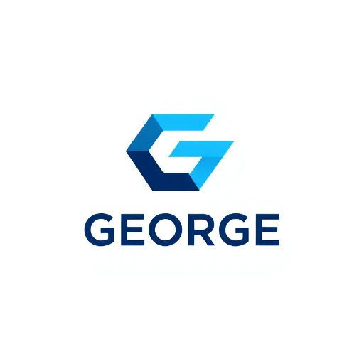 Professional logo design. Minimalist logo for a fast recruiting payment portal named GEORGE: Abstract geometric shapes representing speed and efficiency, a clean and modern color palette of deep blue and Gray, a strong and legible sans-serif typeface. Design with a tech-forward and professional influence, a clean vector illustration style with subtle gradients, and a white background. Make it creative icon for later G or F. icon was top