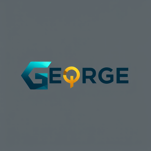 Professional logo design. Letterform for a fast recruiting payment portal named "GEORGE": Abstract, modern, and secure: Teal, dark gray, and a touch of metallic gold: Clean, sans-serif, with slightly rounded edges: Geometric and futuristic, influenced by digital interfaces and financial security symbols: Interlocking 'G' and 'E' forming a subtle arrow or upward trend, subtle glow effect on metallic accents: White.