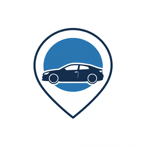 Professional logo design. A car silhouette inside a location pin, symbolizing nearby driving schools.