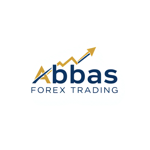 Professional logo design. Minimalist logo for a forex trading service named "Abbas Forex Trading": A stylized, abstract representation of upward market trends and financial growth using clean lines and geometric shapes, gold and deep navy blue, modern sans-serif typeface with subtle sharp edges. Design with a fusion of modern corporate aesthetics and a hint of sophisticated dynamism, clean vector art with subtle gradients, solid white background.