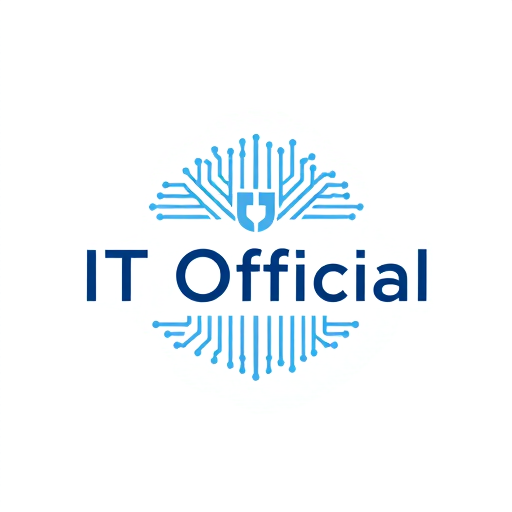 Professional logo design. Minimalist for an IT Official named "Brand Name": Abstract circuit board pattern, Shades of blue and silver, Clean sans-serif font. Design with a modern and professional influence, Subtle gradient effect, Solid white background.