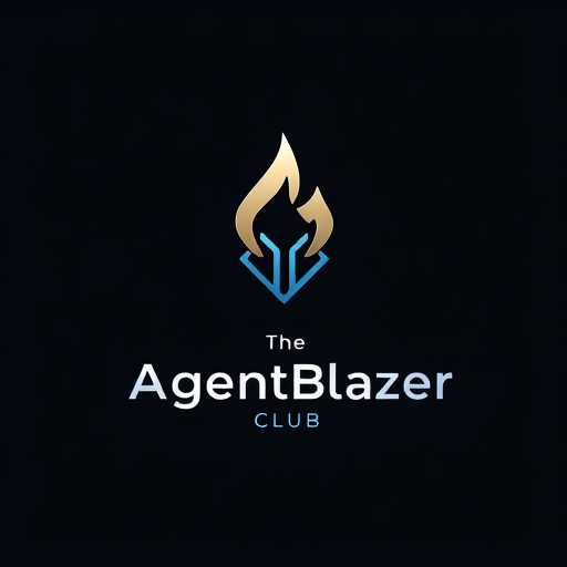 Professional logo design. Design a modern and professional logo emblem for 'The AgentBlazer Club'. The design should be a minimalist, geometric symbol that intelligently combines a flame or spark (for 'Blazer') with a circuit path or network node (for the tech 'Agent' aspect). Use a clean, sans-serif font if including the name. The color palette should be sophisticated: consider charcoal grey, deep navy, or black with a single accent color like metallic silver, gold, or electric blue. The overall vibe must be cutting-edge, competent, and exclusive. Ensure it is scalable and looks effective in a single color.