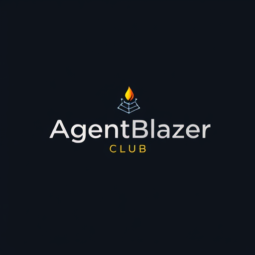 Professional logo design. Design a modern and professional logo emblem for 'The AgentBlazer Club'. The design should be a minimalist, geometric symbol that intelligently combines a flame or spark (for 'Blazer') with a circuit path or network node (for the tech 'Agent' aspect). Use a clean, sans-serif font if including the name. The color palette should be sophisticated: consider charcoal grey, deep navy, or black with a single accent color like metallic silver, gold, or electric blue. The overall vibe must be cutting-edge, competent, and exclusive. Ensure it is scalable and looks effective in a single color.