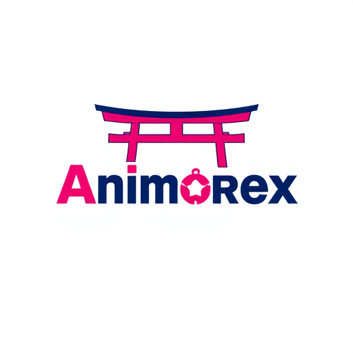 Professional logo design. Create a flat vector, illustrative-style wordmark logo design for an anime recommendation site named 'Animorex', where the 'A' is stylized as a traditional Japanese torii gate with the crossbeam extending to underline the entire wordmark. Use vibrant sakura pink (#FF69B4) for the torii 'A' and deep navy blue (#1B365D) for the remaining letters against a white background. Do not show any realistic photo detail shading.