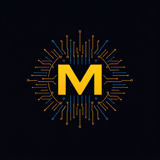 Professional logo design. M with tech and circuit design, only from one side lines should be coming