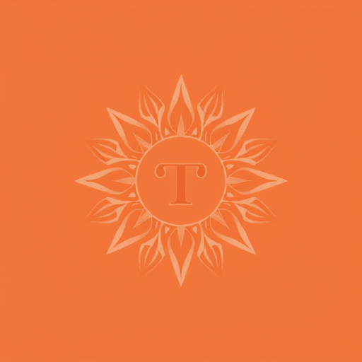 Professional logo design. Graphic: An abstract, circular pattern that suggests both the sun and a mandalic design. The pattern is created with fine, detailed lines that resemble the textures etched into clay. A small, stylized letter "T" could be subtly worked into the center. Color Palette: A warm, sun-baked palette of terracotta orange, paired with a dusty rose and a hint of warm cream. Font: A simple, elegant serif font, like Lora or Playfair Display, to complement the classic, artistic nature of the graphic.