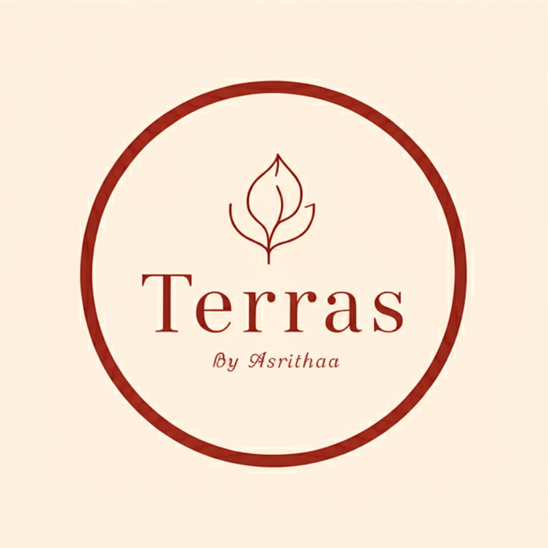 The logo could be presented in a clean, circular or square format with the leaf icon at the top, followed by the main text and then the secondary text. The color choice of rich terracotta red and deep brown creates a sophisticated and natural feel, perfectly reflecting your brand.