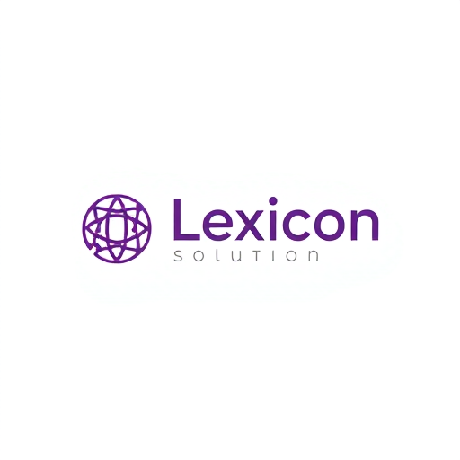 Professional logo design. Minimal modern logo redesign for "Lexicon Solution". Clean geometric sans-serif typography, flat design. Use Odoo purple (#714B67) as primary color with subtle neutral grey/white. Remove the old globe icon and replace it with a minimal circular tech-inspired symbol (network node, digital world, or abstract globe). The word "Lexicon" bold, "Solution" thin uppercase beneath. Modern, corporate, luxury but minimal style. Trending 2025 startup branding aesthetic.