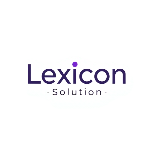 Professional logo design. Modern text-based logo design for "Lexicon Solution". Minimal and creative typography, clean sans-serif fonts. Experiment with bold and light contrasts. Use Odoo purple (#714B67) as the main accent color. Try creative variations where the "O" becomes a circle or digital node, or the dot on the "i" becomes a tech-inspired accent. Keep "Solution" in smaller, thin uppercase below. Trending, luxury corporate style, flat and minimal. 