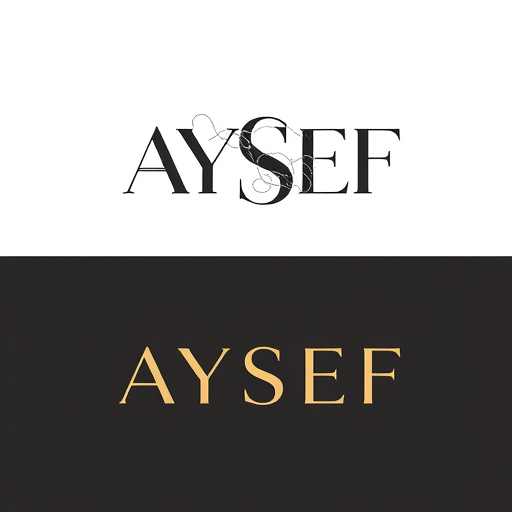 Professional logo design. Letterform logo for a modern and chic clothing brand named "AYSEF": Abstracted, flowing "AYSEF" initial monogram, incorporating subtle nods to fabric textures or thread, predominantly in a sophisticated monochromatic palette of deep charcoal and muted gold. Design with a minimalist and elegant influence, drawing inspiration professional, and subtly artistic visual execution