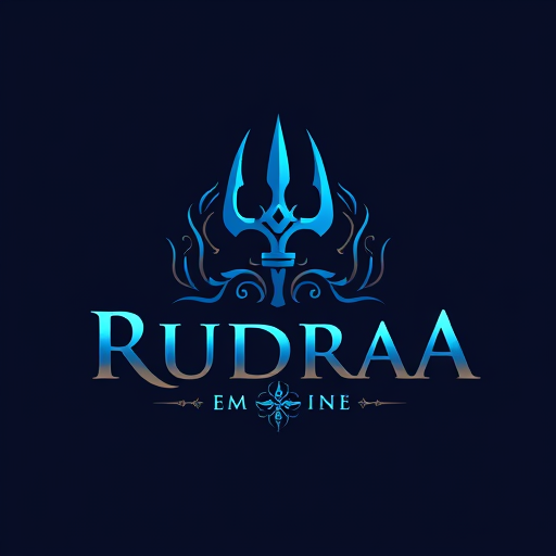 Professional logo design. design a logo for Rudraa Empire With Trident in blue shade