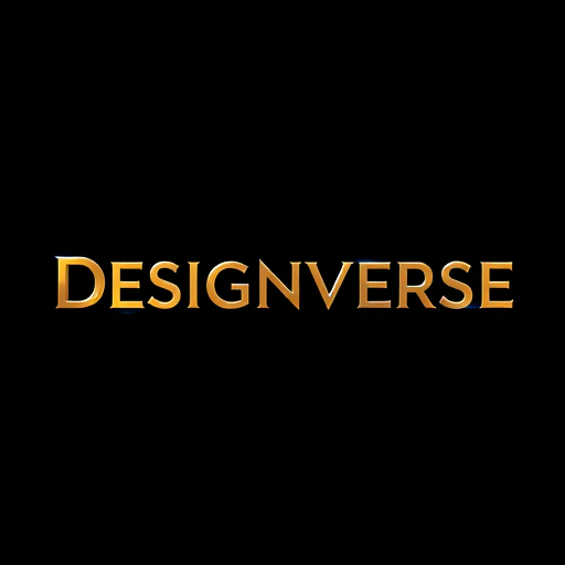 Professional logo design. Create an elegant 3D logo for Designverse with luxury aesthetics. Use golden metallic gradients, embossed lettering, and a deep black background. Add subtle reflections and shadows to give a premium, high-end feel."
